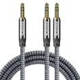thumbnail image 1 of 3.5mm Stereo Male to Dual 3.5mm Mono Male Audio Cable, 3.5mm 1/8" TRS Male to 2 x 3.5mm 1/8" TS Male Y Breakout Cable Splitter Adapter Connector for Headphone, Speaker-6.6ft, 1 of 6