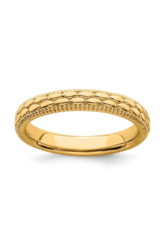 3.5mm Sterling Silver Stackable Gold-Flashed Patterned Ring - 3.7 Grams - Size 10