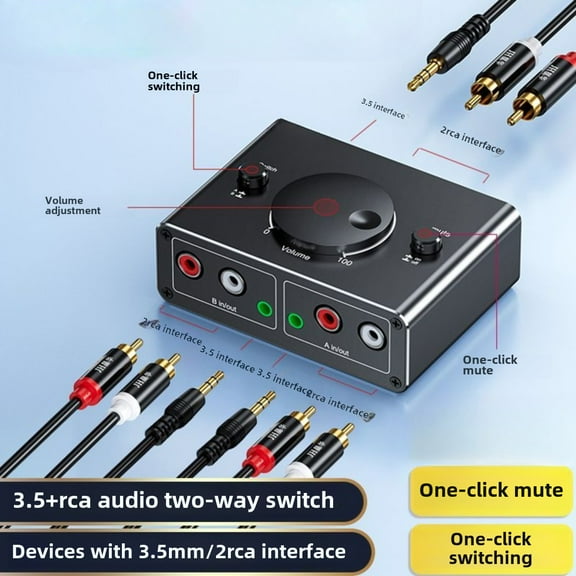 3.5mm To RCA Audio Switcher, Mobile Phone, Computer, Tablet Connection Speaker, Amplifier Switcher.