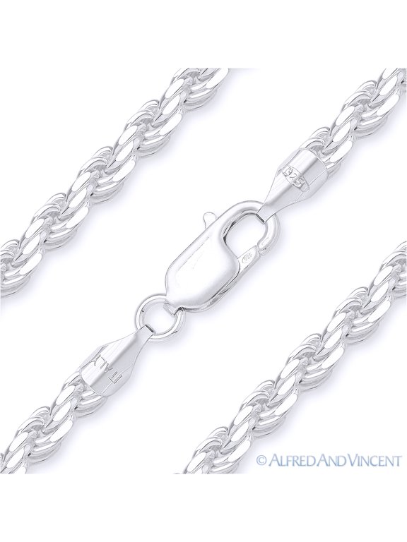 3.5mm Twist-Rope Diamond-Cut Link Italian Chain Bracelet in Solid .925 Sterling Silver