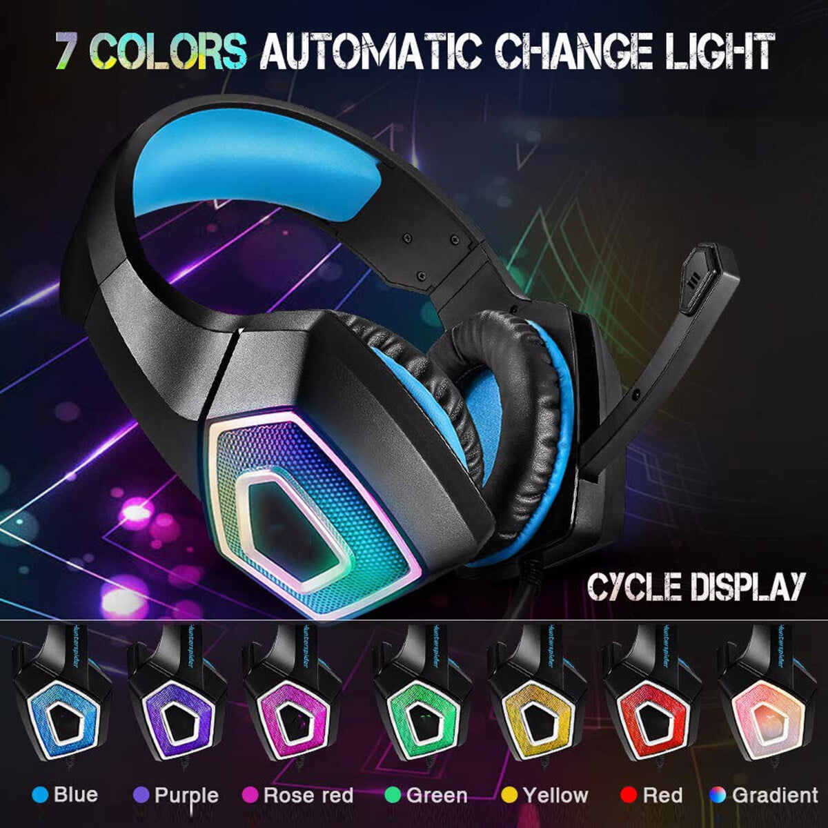 3.5mm V1 Stereo Bass Headphones Video Game Surround Gaming Headset for PS4 New Xbox One PC Laptop With Mic LED Earphones USA Walmart