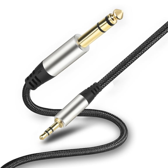3.5mm to 1/4" (6.35mm) TRS Stereo Audio Cable for Electric Guitar, Keyboard, Drum Set & Phone - Gold Plated, 10ft (or appropriate length)