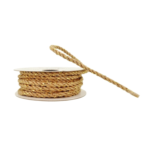 3.5mm x 5yd Natural and Gold Metallic Jute Wired Cording by Celebrate It  Rustic Shine - Flexible Craft Trim - Ideal for Decor & Wrapping - 12 Pack