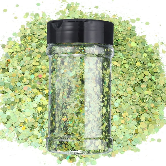 3.5oz/100g Light Green Holographic Chunky Glitters Powder Mixed Chunky & Fine Flakes Iridescent Sequins for Nail, Hair