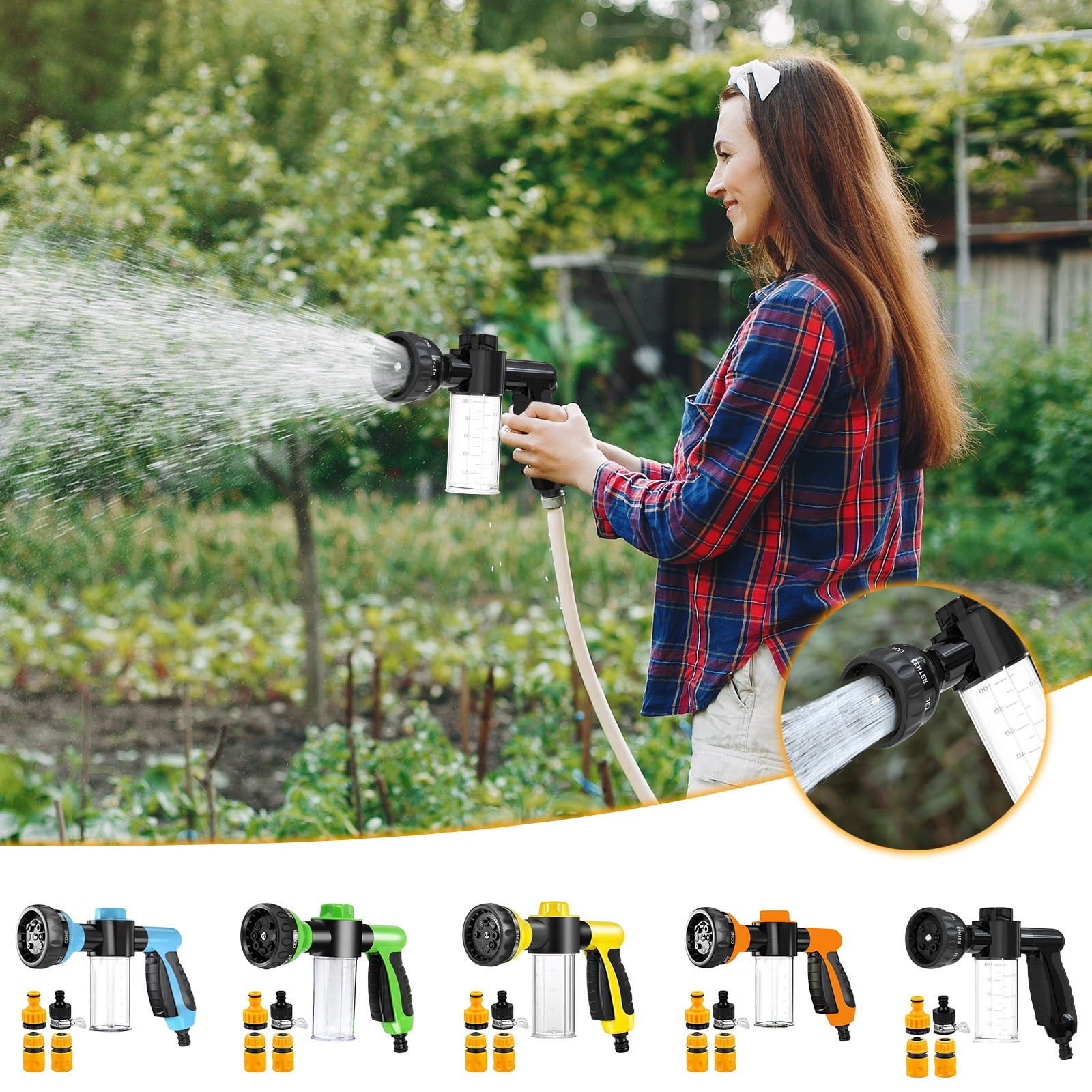 3.5oz Foam Garden Hose Nozzle 8 Spray Patterns Water Sprayer with Soap ...