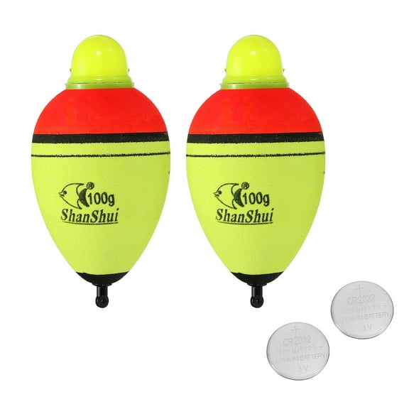 3.5oz Lighted Fishing Slip Bobbers EVA Green Red LED Light Up Fishing Float with Battery, Yellow, 2 Pack