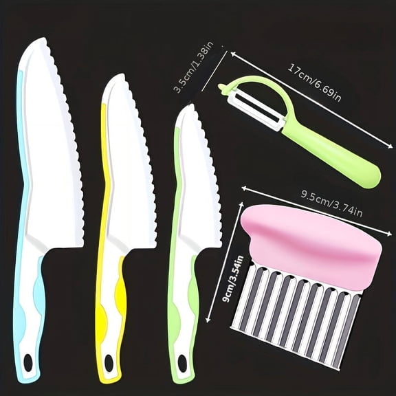 3/5pcs, Plastic Knife Set, Children Safe Utility Knife, Wavy Cutter And Peeler, Knives For Cake, Fruits, Vegetables And More, No Damage To Kids, Baking Tools, Kitchen Gadgets, Kitchen Accessories