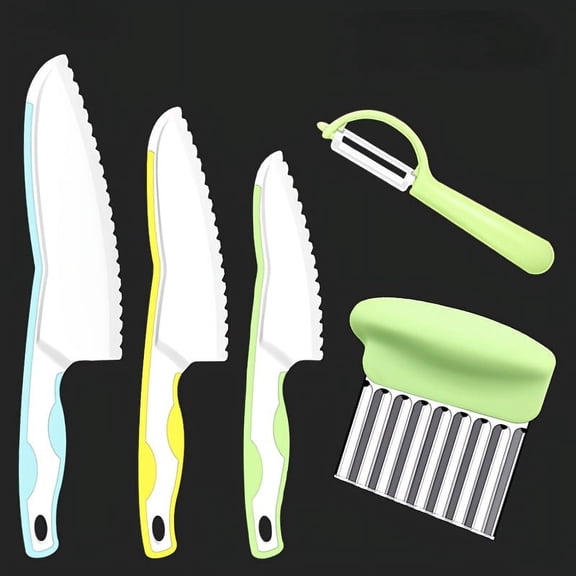 3/5pcs, Plastic Knife Set, Children Safe Utility Knife, Wavy Cutter And Peeler, Knives For Cake, Fruits, Vegetables And More, No Damage To Kids, Baking Tools, Kitchen Gadgets, Kitchen Accessories