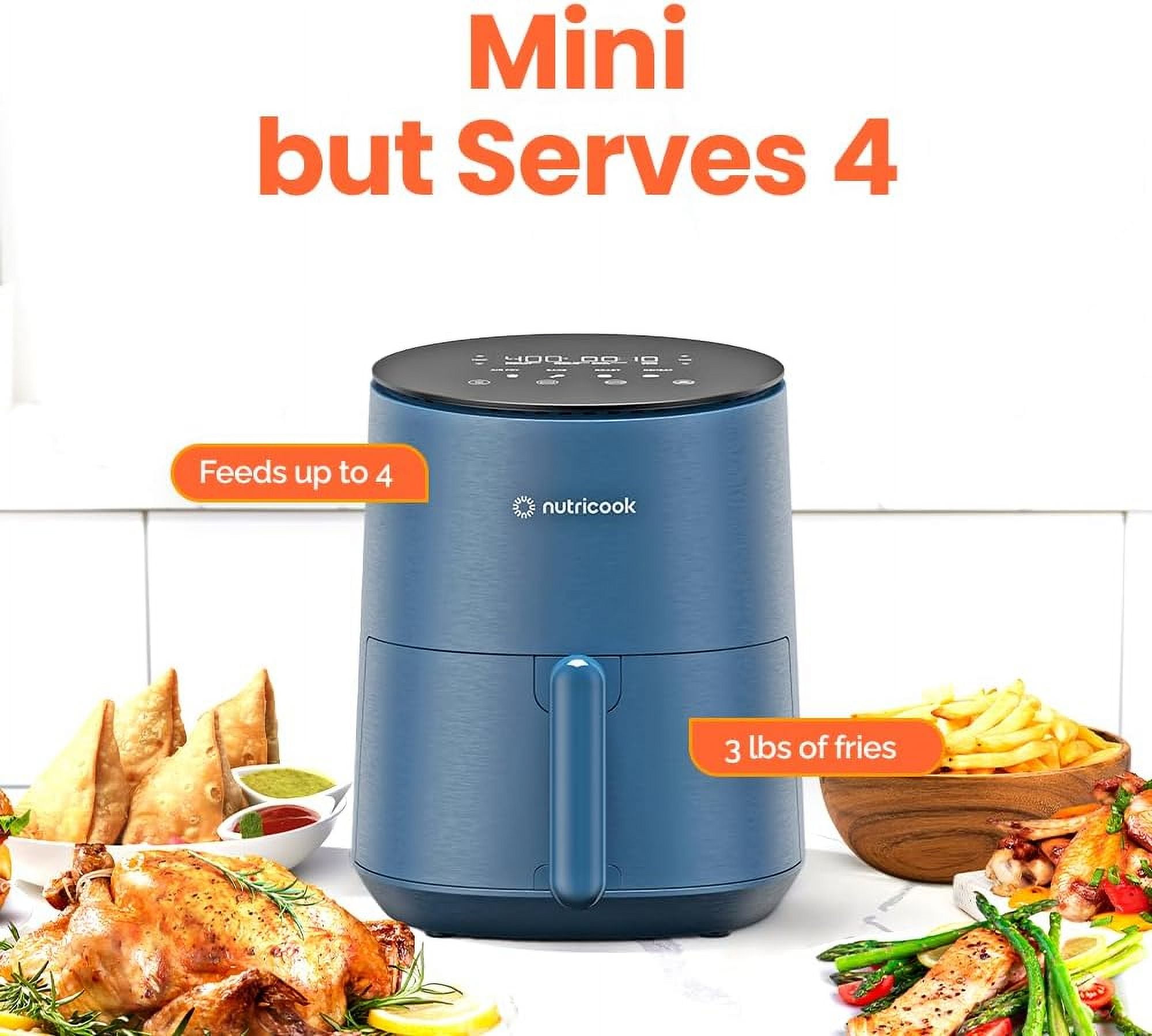3.5qt Mini Air Fryer with Tempered Glass, 8 Preset Functions, Non-Stick, Dishwasher Safe, Blue