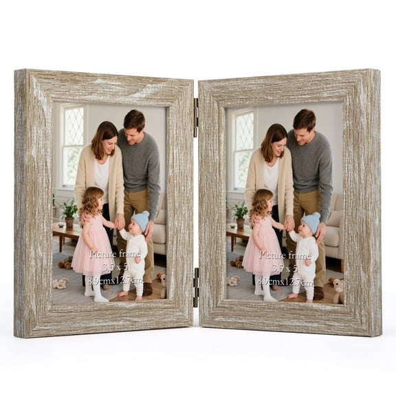 3.5x5 Beige Picture Frame Double Photo Frames for Tabletop Display