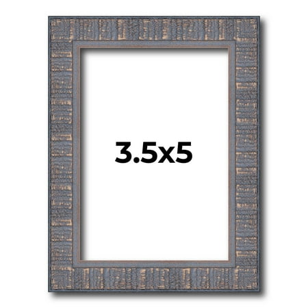 3.5x5 Frame Slate Blue Distressed Rustic Solid Wood Picture Frame | 0.75 Inch Moulding Width |
