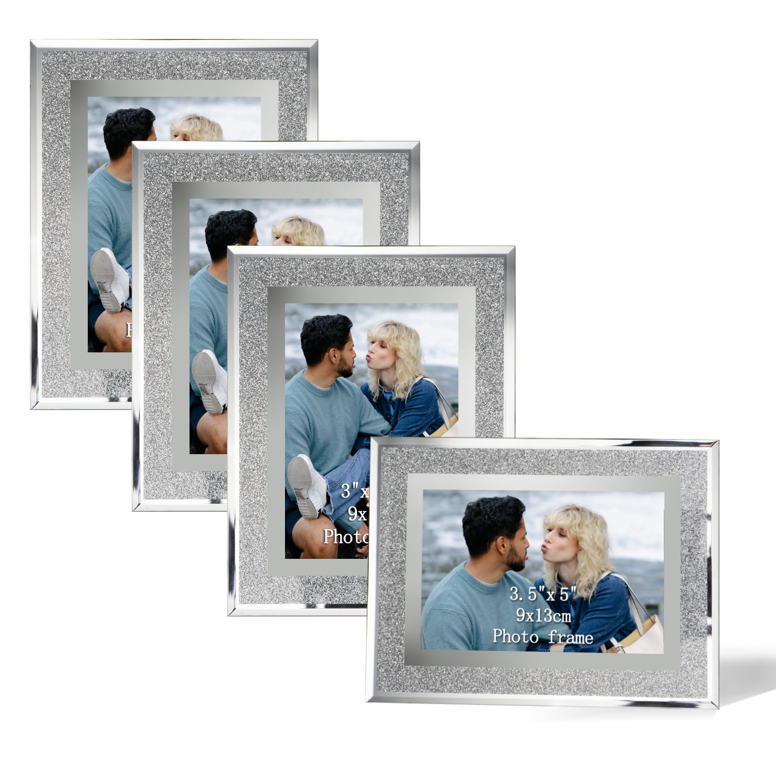 3.5x5 Ornate Picture Frame Set of 4, Glass Photo Frames 3.5 by 5