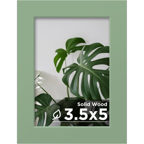 3.5x5 Picture Frame Made of Solid Wood with Plexiglass, for Tabletop and Wall Mounting Photo Frame, Green