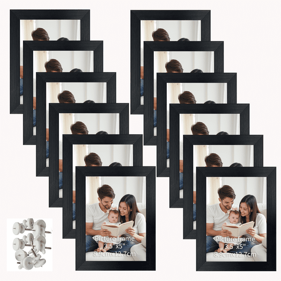 3.5x5 Picture Frame Set of 12, Black Gallery Frames for Wall and Table Decoration