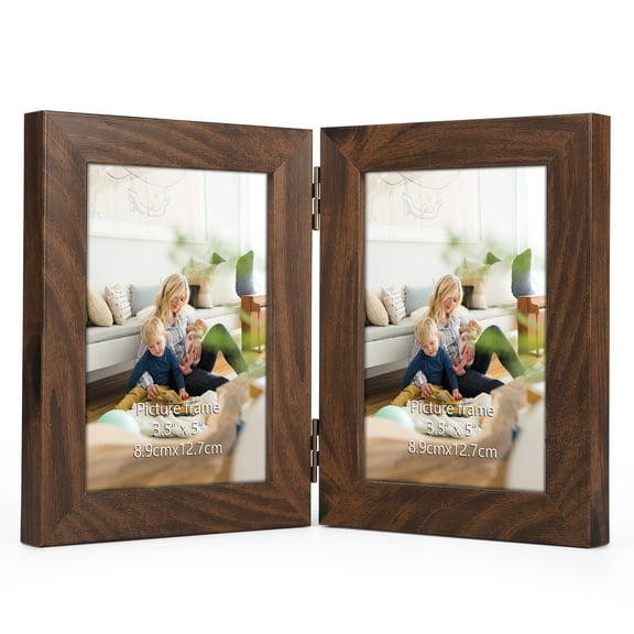 3.5x5 Picture Frames Double Photo Frame for Living Room Bedroom Home Decor, Brown