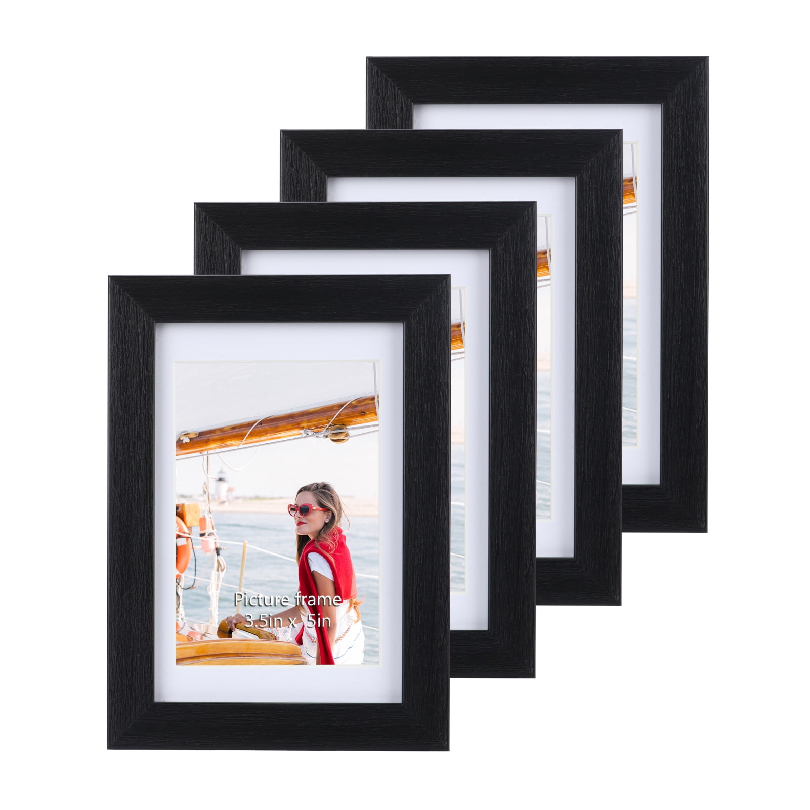 3.5x5 Picture Frames Set of 4, Black Wall Mount Tabletop Photo Frame