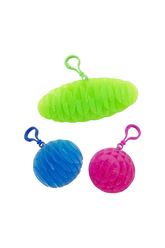 3" - 6 1/2" Glitter Fidget Extending Worm Backpack Clips - 12 Pieces