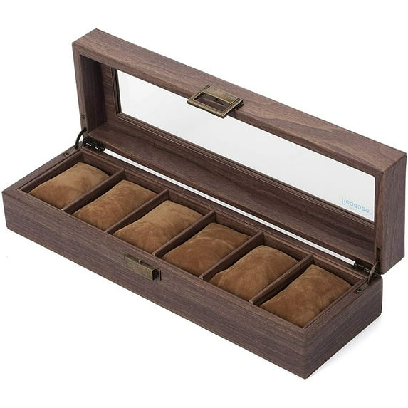 3/6/10/12 Slot Pu Leather Watch Box Protable Travel Watch Case Storage Vintage Wood Colour Buckle Watch Stand Jewelry Organizer (6girds)