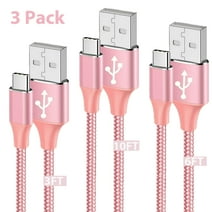3+6+10FT Long 3 Pack Type C Charger,XUDUO USB C Cable Fast Nylon Braided Charger for Samsung Galaxy,Note,LG-Pink