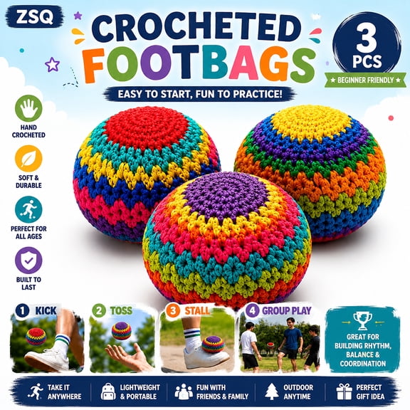 3 Pack Hacky Footbag Sack Set for Adults Handmade Crochet Footbag for Beginners Knitted Soft Kick Sack Balls Outdoor Juggling Sports Games Backyard Toys