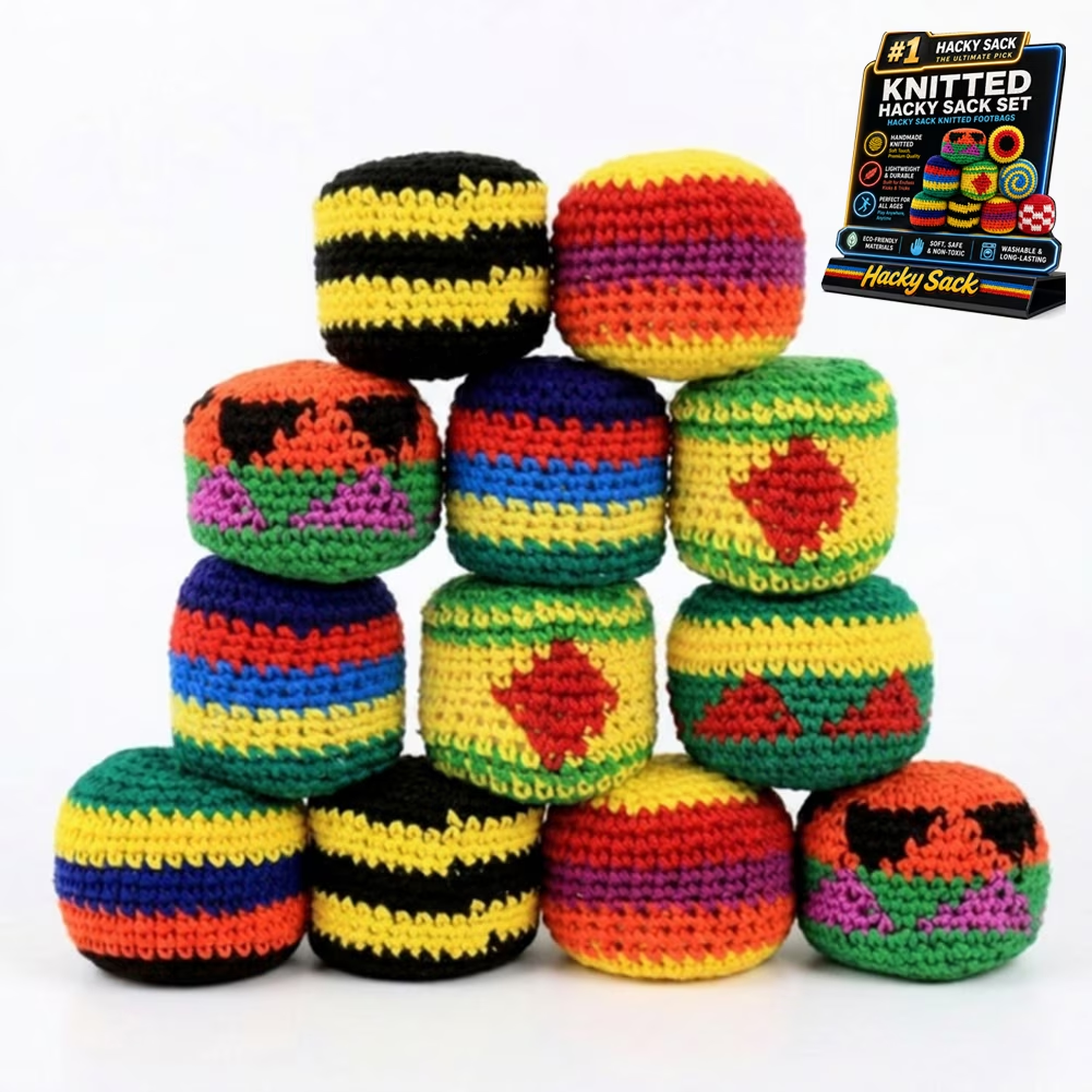 3/6/9/12PCS Hacky Sacks for Adults & Kids, Footbag Sand Filled Sack Ball Set, Professional Knit Foot Bag Bulk Pack for Juggling, Kicking & Outdoor Games