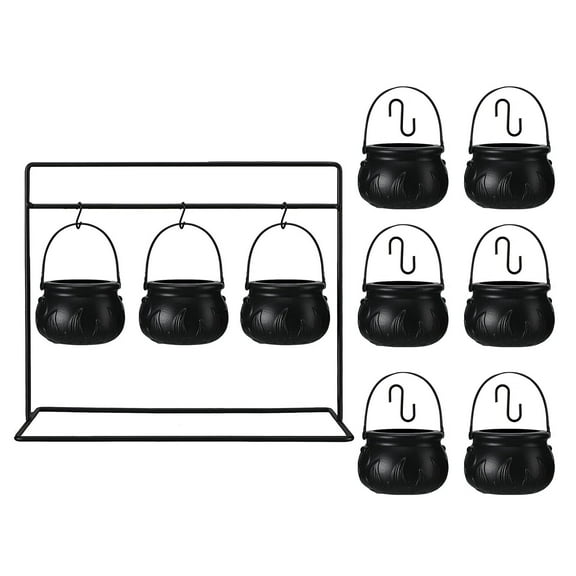 3/6/9Pcs Metal-Stand Witches Cauldron Set With Flame Design For Halloween Treat Displays & Tabletop Decor
