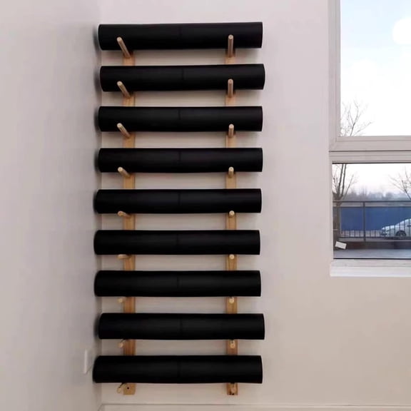 3 /6/9layer Wall Hanging Fitness Organizer, Yoga Mat Holder Wall Mount Wooden Organizer Rack - Foam Roller Storage Rack Wood For Home Gym Decor