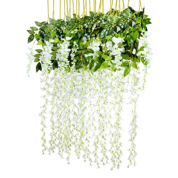 3.6 Feet Artificial flower Silk Wisteria Vine Rattan Fake Wisteria Garland Hanging Flowers for Home Garden Party Wall Wedding Decor,6 Pieces (WHITE )