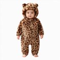 thumbnail image 1 of 3-6 Months Baby Boys Girls Jumpsuit Fuzzy Fleece Leopard Print Hooded, 1 of 9