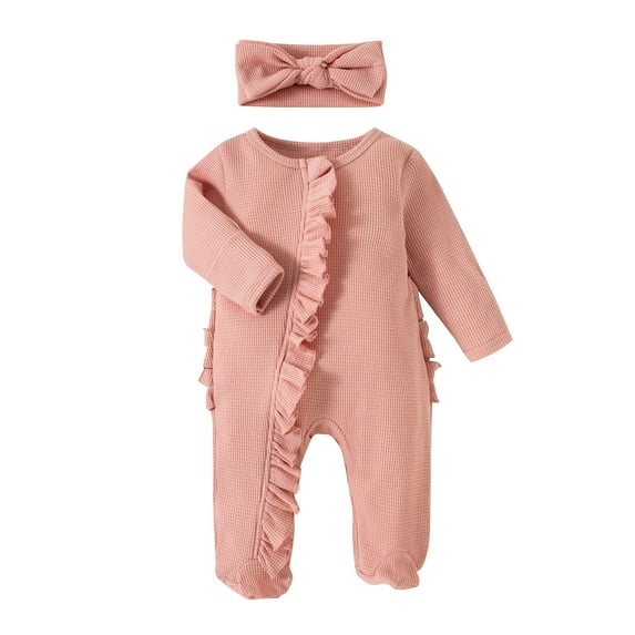 3-6 Months Baby Clothes For Girls Baby Outfits Girl Baby Girl Fall Winter Outfits Clothes Knit Jumpsuit Ruffle Romper Coming Home Outfit for Baby Girl Pink