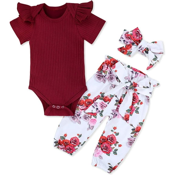 3-6 Months Baby Girls Clothes Cute Baby Clothes Girls Romper + Pant 3pcs Winter Outfit 3-6 Months