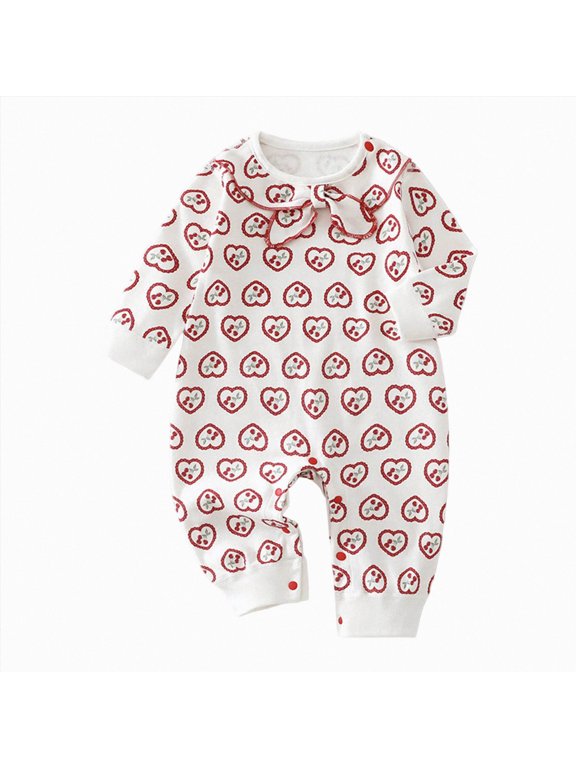 3-6 Months Infant Baby Long Sleeve Cute Print Romper Infant Jumpsuit Snap Newborn Pajamas Neutral Baby Clothes Red