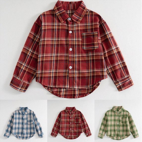 3-6 Months Infant Boys Long Sleeve Plaid Dress Shirts Button Up School Uniform Kids Spring Fall Clothes Tops for 3M-11T Infant Baby to Tween
