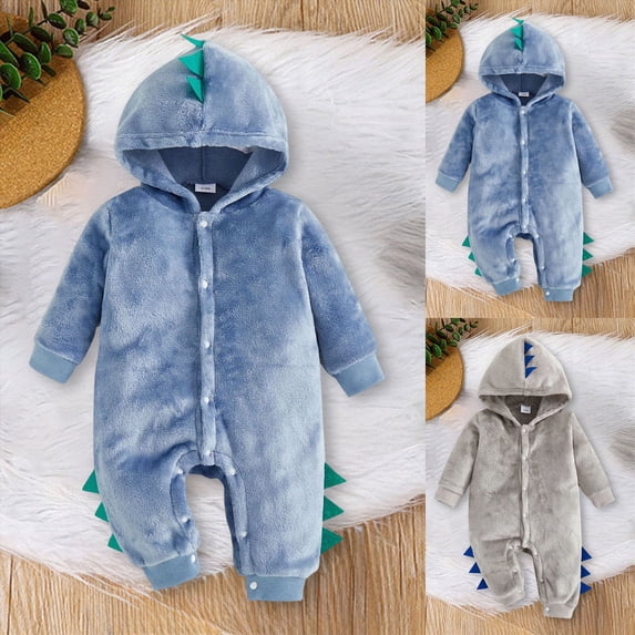 3-6 Months Infant Hooded Rompers,Fuzzy Fleece Long Sleeve Baby Jumpsuit,Warm Fall Winter Cartoon Onesie for Newborn Infant Boys Grils 3 6 9 12 18 Months,Blue