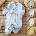 thumbnail image 1 of 3-6 Months Infant Newborn Unisex Fall Winter Cartoon Print Romper,Vertical Rib Full Front Snap Long Sleeve Baby Jumpsuit 3 6 9 12 18 Months,Light Blue, 1 of 5