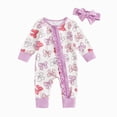 thumbnail image 1 of 3-6 Months Infant One-Piece Romper Baby Girls Bodysuits With Cute Bow Prints Long Sleeve Sleeper Jumpsuit Purple Newborn Gift, 1 of 5