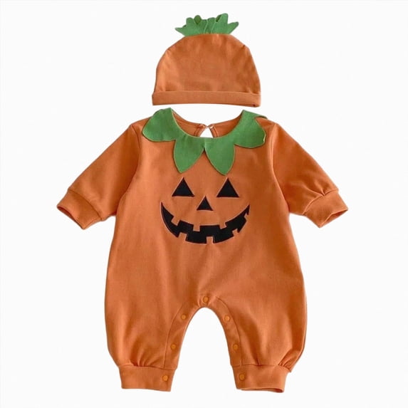 3-6 Months Newborn 2Pcs Neutral Outfits Baby Pumpkin Romper Jumpsuit My 1st Halloween Clothes With Hat Halloween Baby Clothes