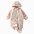 thumbnail image 1 of 3-6 Months Newborn Baby Bodysuits Girls Hooded Romper Comfortable Fleece Lined Warm Stylish Covers Hands And Feet Newborn Fall Winter Gift Clothes,Beige Jumpsuit, 1 of 5
