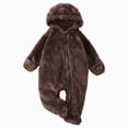thumbnail image 1 of 3-6 Months Newborn Baby Bodysuits Girls Hooded Romper Comfortable Fleece Lined Warm Stylish Covers Hands And Feet Newborn Fall Winter Gift Clothes,Brown Jumpsuit, 1 of 4