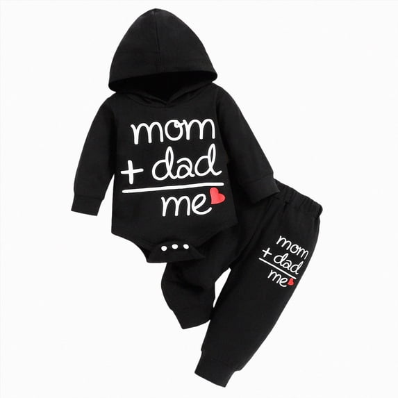 3-6 Months Newborn Baby Boy Clothes Plaid Letter Print Long Sleeve Hoodies Long Pants 2PCS Fall Winter Outfits Set Black