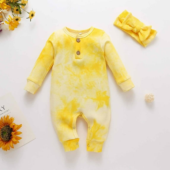 3-6 Months Newborn Baby Girl Romper Clothes Daddys Girls Long Sleeve One Piece Jumpsuit Playsuit with Headband Winter Outfit Yellow