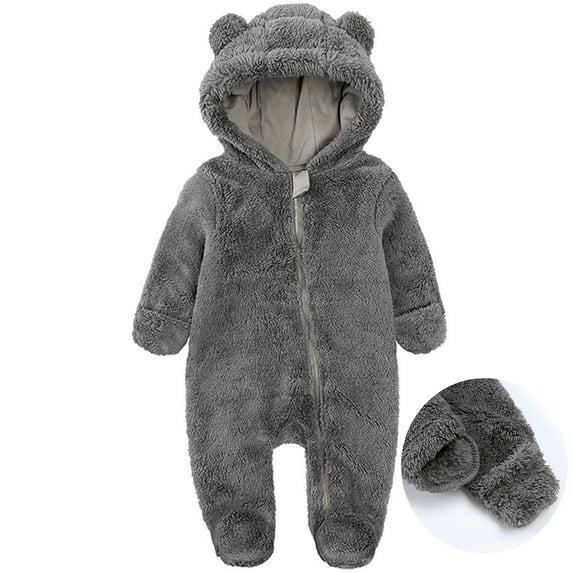 3-6 Months Newborn Baby Onesie Snowsuit Footie Romper Fleece Hooded Jumpsuit Bodysuit Winter Outwear Boys Girls Baby Boy Girls Winter Warm Rompers Unisex Dark Gray