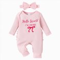thumbnail image 1 of 3-6 Months Newborn Baby Outfit World I'm Here Jumpsuit Long Sleeve Ruffle Knit Romper With Headband Footed Bodysuit Newborns Everyday Wear, 1 of 9