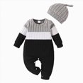 thumbnail image 1 of 3-6 Months Newborn Baby Ribbed Long Sleeve Romper & Knotted Hat Set Fall Winter Casual Jumpsuit Outfits 1 18 Months, 1 of 7