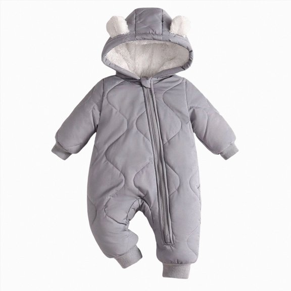3-6 Months Newborn Baby Winter Fleece Lined Romper Bear Ear Hooded Quilted Snowsuit Full Zipper Warm Jumpsuit Outfit One-Piece Jumpsuit Newborn Gift