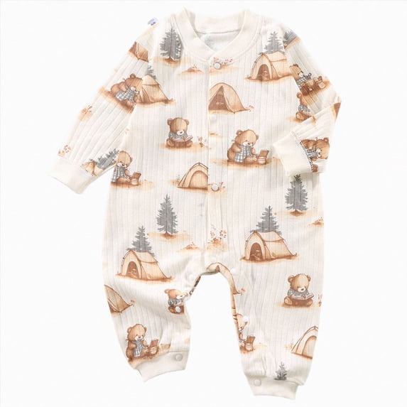 3-6 Months Newborn Boys Girls Underwear Pajamas Rompers Baby Long Sleeved Newborn Boys Girls Romper Pajamas Crawling Clothes Coffee Bodysuit Baby Gift
