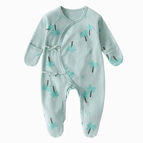 3-6 Months Newborn Footed Sleeper Gown With Mitten Side Baby Footed Print Infant Play For 0 6 Months One-Piece Romper Newborn Pajamas