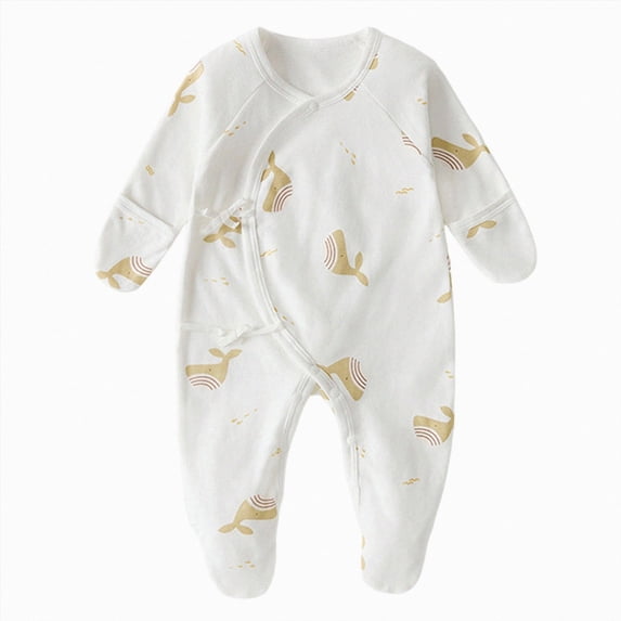 3-6 Months Newborn Footed Sleeper Gown With Mitten Side Baby Footed Print Infant Play For 0 6 Months One-Piece Romper Newborn Pajamas