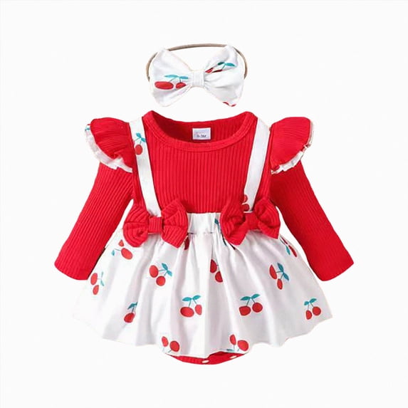 3-6 Months Newborn Girls Romper Dress Bodysuit Warm Flutter Sleeves Long Sleeves Bodysuit