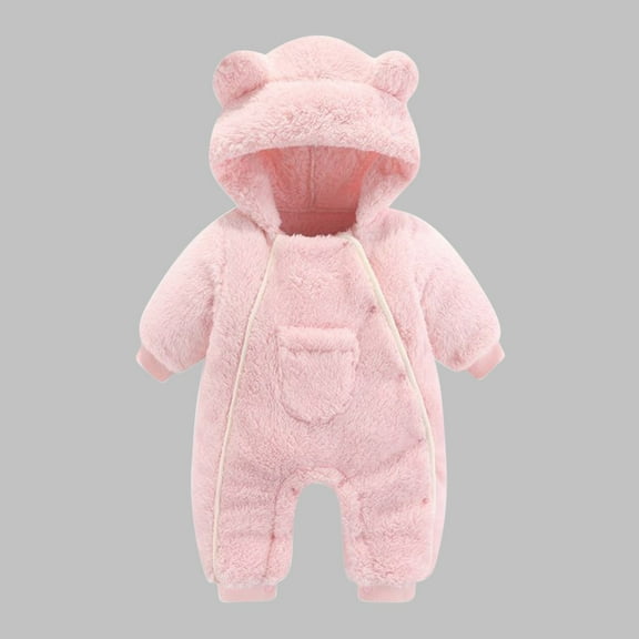 3-6 Months Newborn Infant Baby Girl Winter Clothes Baby Fleece Footie Snowsuit Winter Onesie Cartoon Winter Warm Rompers Hooded Outfits for Girls Boys Pink
